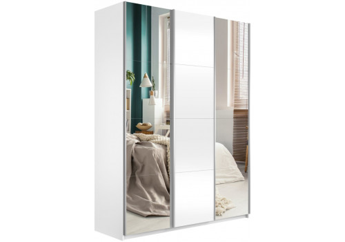 Шкаф-купе Прайм 3-х дверный (Зеркало/ЛДСП/Зеркало) Белый снег