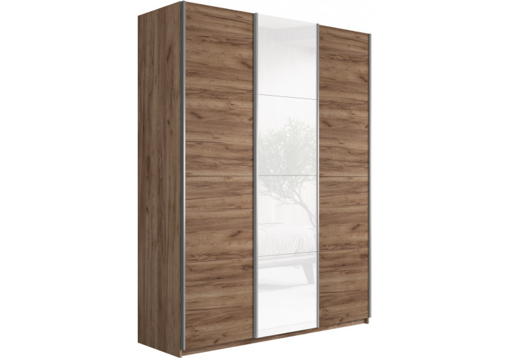 Шкаф-купе Прайм 3-х дверный (ЛДСП/Стекло белое/ЛДСП) Крафт табачный