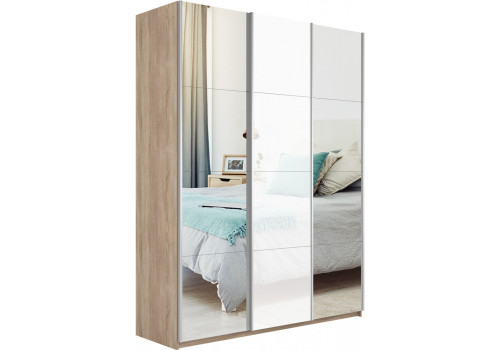 Шкаф-купе Прайм 3-х дверный (Зеркало/Стекло белое/Зеркало) Сонома
