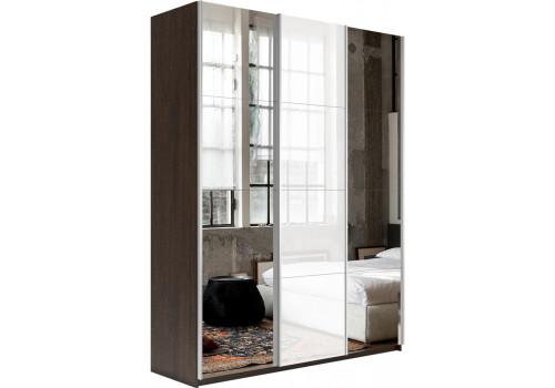 Шкаф-купе Прайм 3-х дверный (Зеркало/Стекло белое/Зеркало) Венге