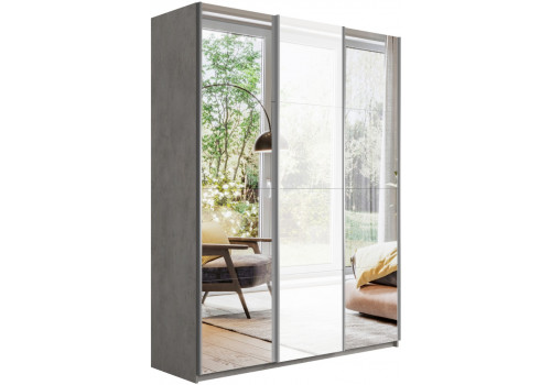 Шкаф-купе Прайм 3-х дверный (Зеркало/Стекло белое/Зеркало) Бетон