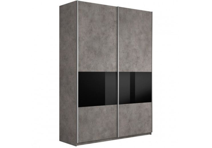 Шкаф-купе Прайм 2-х дверный (3 секции ДСП/стекло черное)бетон