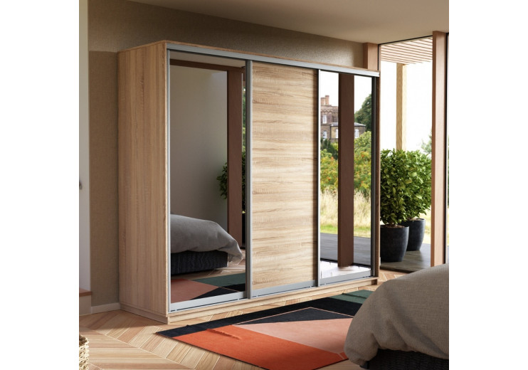 Шкаф купе 3 двери (дуб сонома, профиль серебро)