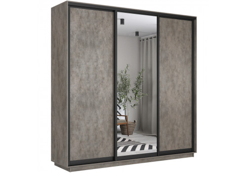 Шкаф купе 3 двери (цемент тёмный, профиль чёрный)